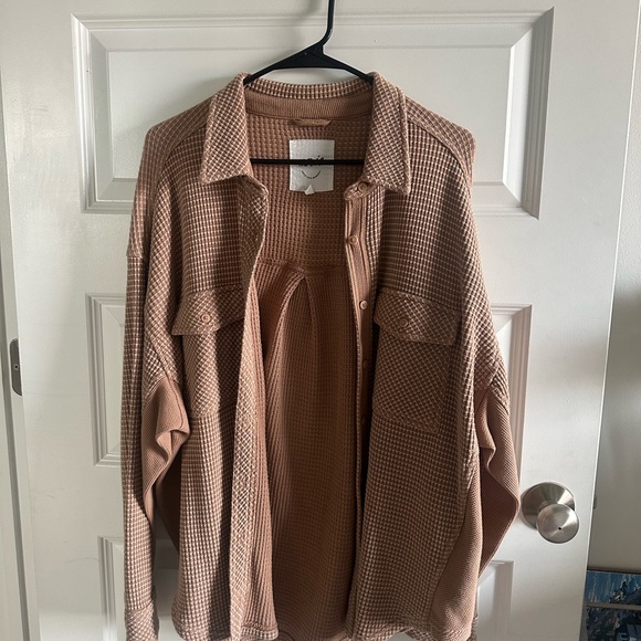 aerie Sweaters - aerie Waffle Knit Shacket in Dusty Rose